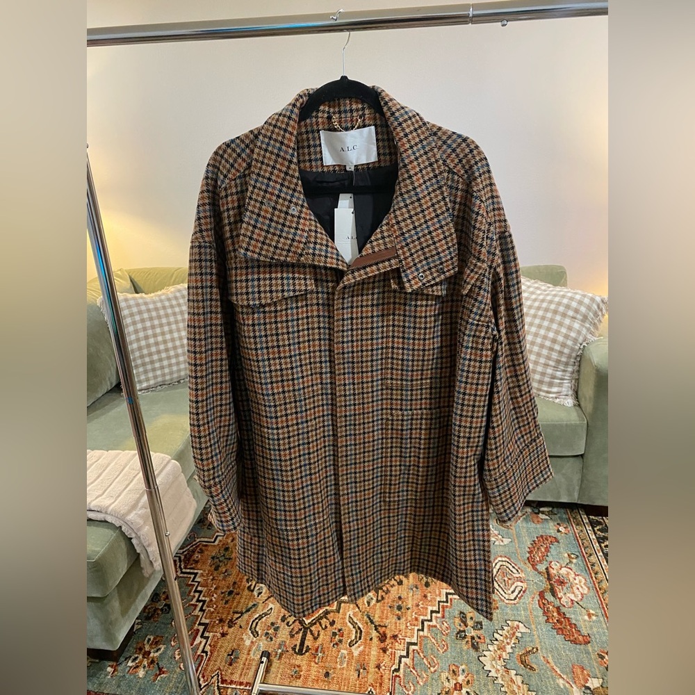 A.L.C. Brown Houndstooth Wool-Blend Coat - Picture 2 of 6